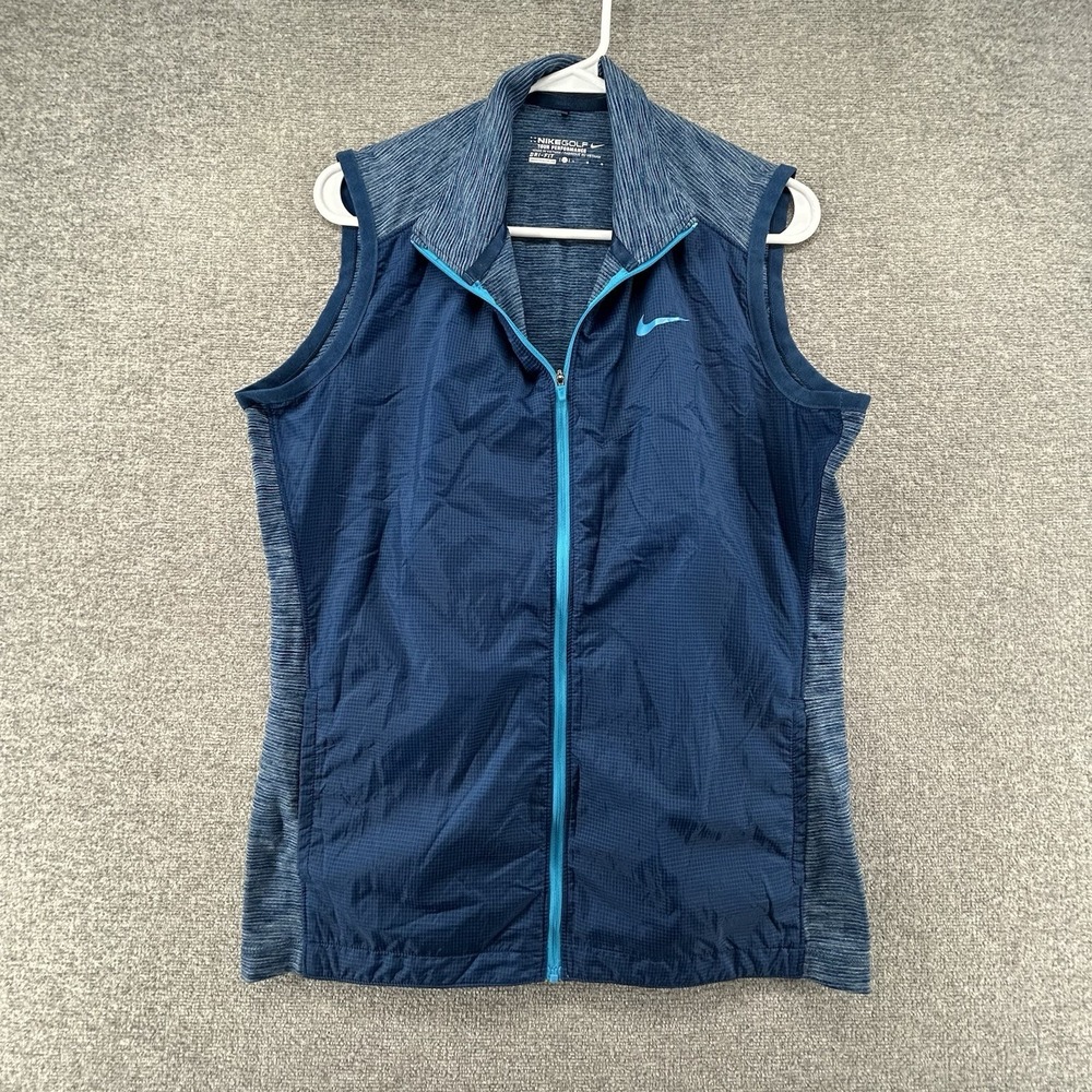 Nike Golf Tour Performance Vest‎ Women Size Large Dri Fit Full Zip Blue
